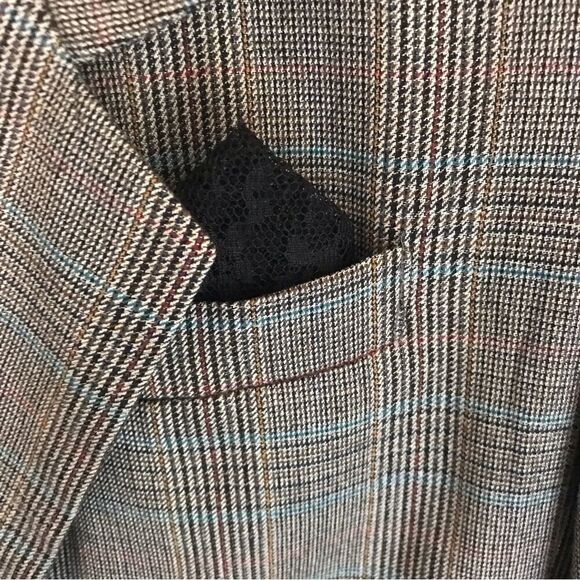 Michelle Stuart Blazer Women's Petite Size 8P Grey Plaid Long Sleeve Button - Picture 9 of 12